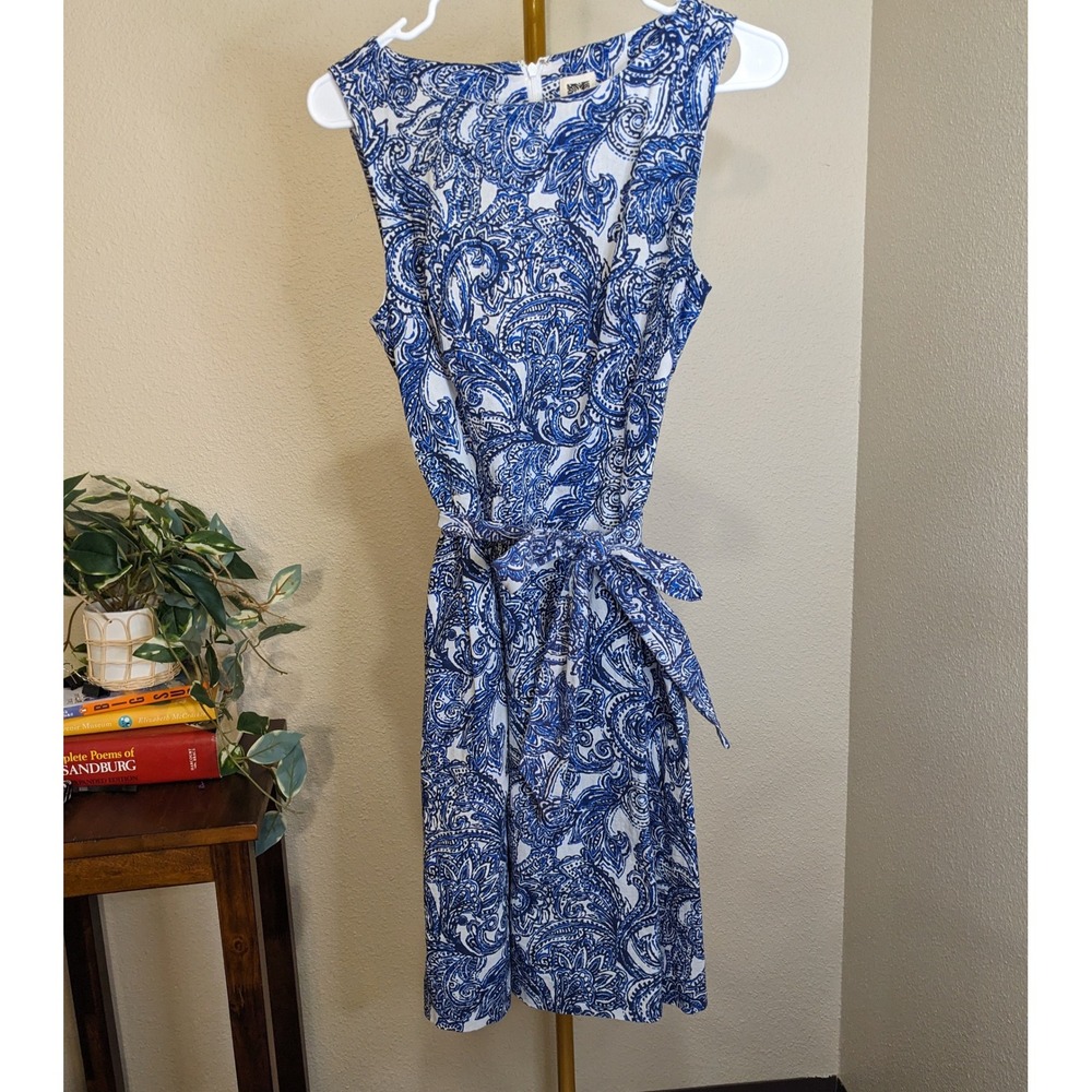 Anne Klein Paisley Linen Blend Sleeveless Belted Sheath Dress 4